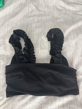 Black Ruffled Strap Bikini Top